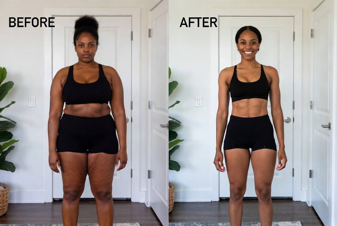 Customer weight loss transformation - before and after front view